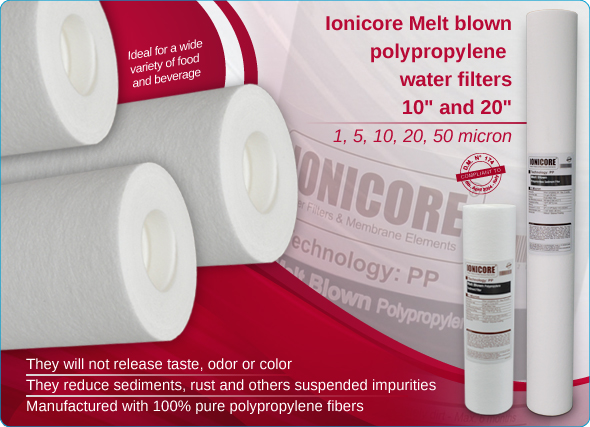 Ionicore Melt blown polypropylene water filter Housings Drop In filters Water Purifiers Reverse Osmosis filtration systems 